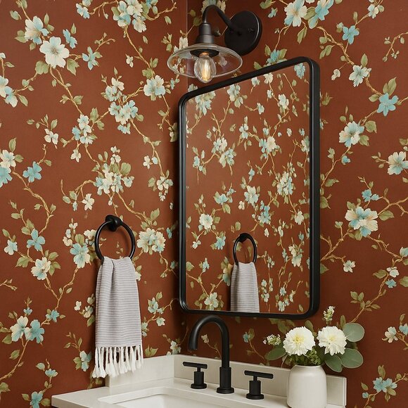 Vintage 1980s Brown Floral Wallpaper - Picture 6 of 11